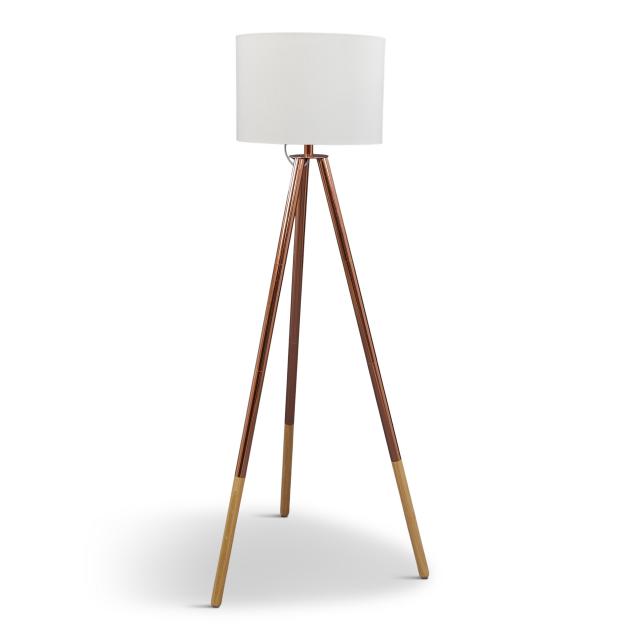 Stehlampe Tripod - 3-füßig, Gestell Holz, Schirm weiß 