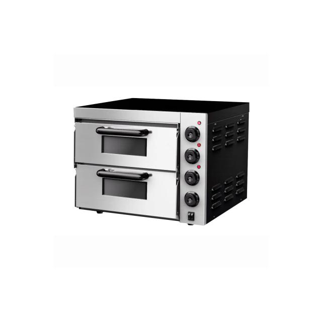 Mini Pizzaofen - Wärmeisolierter Elektro-Backofen
2 Kammer für 4+4 Pizzen mit Ø 20 cm
Temperatur regulierbar bis 350 °C
Innenbeleuchtung
Leicht zu reinigen
Qualität
Korpus aus hochwertigem Edelstahl
Fiberglasisolierung
Hitzebeständige Materialien
Ideales Backen, direkt auf dem Schamottstein
Anschluss
Leistung: 3 kW
Elektrischer Anschluss:1 / N / PE 230 Volt / 50 Hz
Maße
Außenmaß: B x T x H: 585 x 550 x 430 mm
Innenmaß B x T x H: 415 x 400 x 120 mm